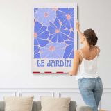 Le Jardin Pink Flowers on Purple canvas print, displayed on a wall
