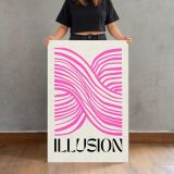 Illusion Pink Optical Waves canvas print, held for scale