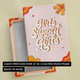 Girls Support Girls Floral Typography canvas print, front and back view