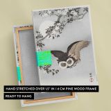 Scops Owl with Cherry Blossoms and Moon by Ohara Koson canvas print, front and back view