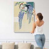 Swallows and Wisteria by Ohara Koson canvas print, displayed on a wall