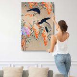 Nandina and Flycatchers in Snow by Ohara Koson canvas print, displayed on a wall