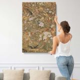 Myriad Birds Insects and Flowers canvas print, displayed on a wall
