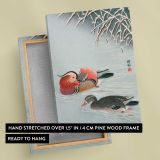 Mandarin Ducks in Snow by Ohara Koson canvas print, front and back view