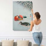 Mandarin Ducks in Snow by Ohara Koson canvas print, displayed on a wall