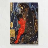 Hero Wrestling a Giant Carp beneath a Waterfall canvas print, front view