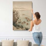 Mallard Ducks beside Pampas Grass by Ohara Koson canvas print, displayed on a wall