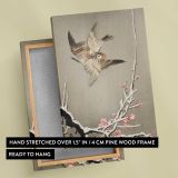Sparrows and Plum Blossoms by Ohara Koson canvas print, front and back view