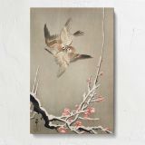 Sparrows and Plum Blossoms by Ohara Koson canvas print, front view