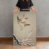Sparrows and Plum Blossoms by Ohara Koson canvas print, held for scale