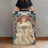 F Champenois Floral Art Nouveau Design by Alphonse Mucha canvas print, held for scale