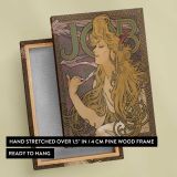 Job Art Nouveau Woman with Flowing Hair by Alphonse Mucha canvas print, front and back view