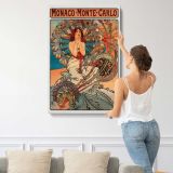 Monaco Monte Carlo by Alphonse Mucha canvas print, displayed on a wall