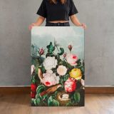 Roses from The Temple of Flora by Robert John Thornton canvas print, held for scale
