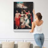 Flora Aesculapius Ceres and Cupid Honouring Linnaeus by Robert John Thornton canvas print, displayed on a wall