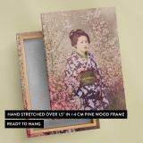 Geisha with Cherry Blossoms by Ogawa Kazumasa canvas print, front and back view