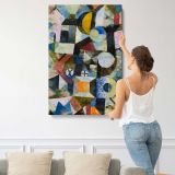 Composition with the Yellow Half-Moon and the Y by Paul Klee canvas print, displayed on a wall