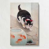 Cat and Goldfish Bowl by Ohara Koson canvas print, front view