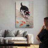 Cat and Goldfish Bowl by Ohara Koson canvas print, room display