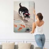 Cat and Goldfish Bowl by Ohara Koson canvas print, displayed on a wall