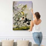 Rose-Breasted Grosbeaks canvas print, displayed on a wall