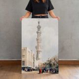 Minaret and Street Scene in Egypt by David Roberts canvas print, held for scale