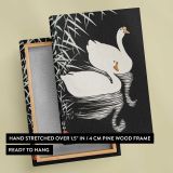 White Chinese Geese Swimming by Reeds by Ohara Koson canvas print, front and back view