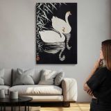 White Chinese Geese Swimming by Reeds by Ohara Koson canvas print, room display