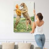 Irish Wolfhound with a Standing Figure canvas print, displayed on a wall