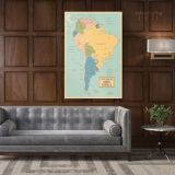 Retro Political Map Of South America with Different sizes Romania Map Canvas Wall Art - Image 4