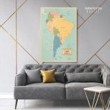 Retro Political Map Of South America with Different sizes Romania Map Canvas Wall Art - Image 6