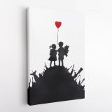 Banksy Style Kids on Gun Print Painting Framed Canvas - Image 4