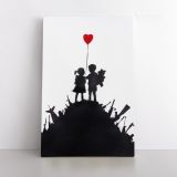 Banksy Style Kids on Gun Print Painting Framed Canvas - Image 2
