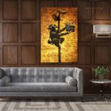 Banksy Style Graffiti Monkey Art Print Painting Framed Canvas - Image 4