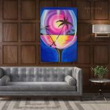 Sipping at Sunset Wine Painting Hippie Painting Print Poster Canvas with Frame - Image 5