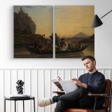 Crossing the Elbe at Aussig by Adrian Ludwig Richter - two-panel canvas displayed in a reading room