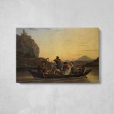 Crossing the Elbe at Aussig by Adrian Ludwig Richter - single-panel canvas displayed above a console table