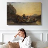 Crossing the Elbe at Aussig by Adrian Ludwig Richter - single-panel canvas displayed above a sofa