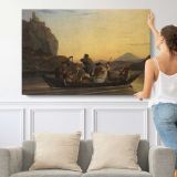 Crossing the Elbe at Aussig by Adrian Ludwig Richter - single-panel canvas shown with a person for scale