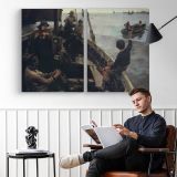 Crowd beside a Steam Train - two-panel canvas displayed in a reading room