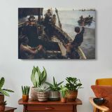 Crowd beside a Steam Train - single-panel canvas displayed above a console table