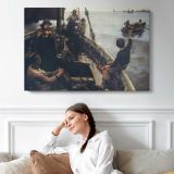 Crowd beside a Steam Train - single-panel canvas displayed above a sofa