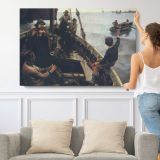 Crowd beside a Steam Train - single-panel canvas shown with a person for scale