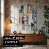 Cubist Guitar and Violin - Pablo Picasso Teal and Grey Abstract Shapes canvas wall art