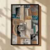 Cubist Guitar and Violin - Pablo Picasso Teal and Grey Abstract Shapes canvas wall art - Image 2