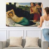 Cupid and Psyche by Alphonse Legros - single-panel canvas shown with a person for scale