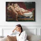 Cupid and Psyche, Painting by Jacques-louis David - single-panel canvas displayed above a sofa