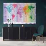 Worldwide Map of Local Time Zones Colored Political Canvas Wall Art