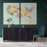 Political Map of USA America Giant World Map US States Atlas Geography Political Canvas Wall Art - Image 2