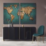 Modern Green with Gold Wall Art Map Large Canvas Nursery Kids Playroom Map Art - Image 2